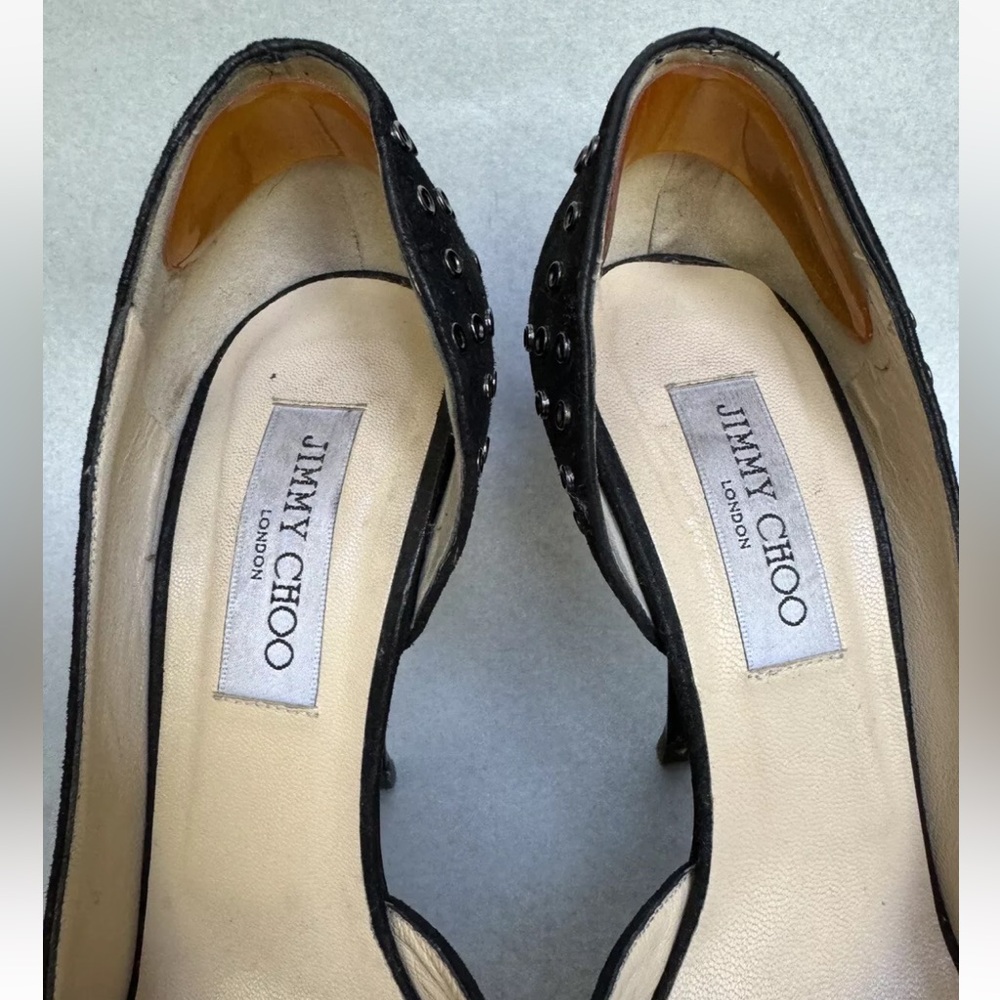 Jimmy Choo London Sz 8.5 EU 39 Black Open Toe Heel Pumps Party Formal - Picture 6 of 8